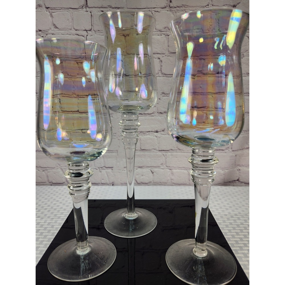 Beautiful Vintage Iridescent Glass Trio Candle Holders